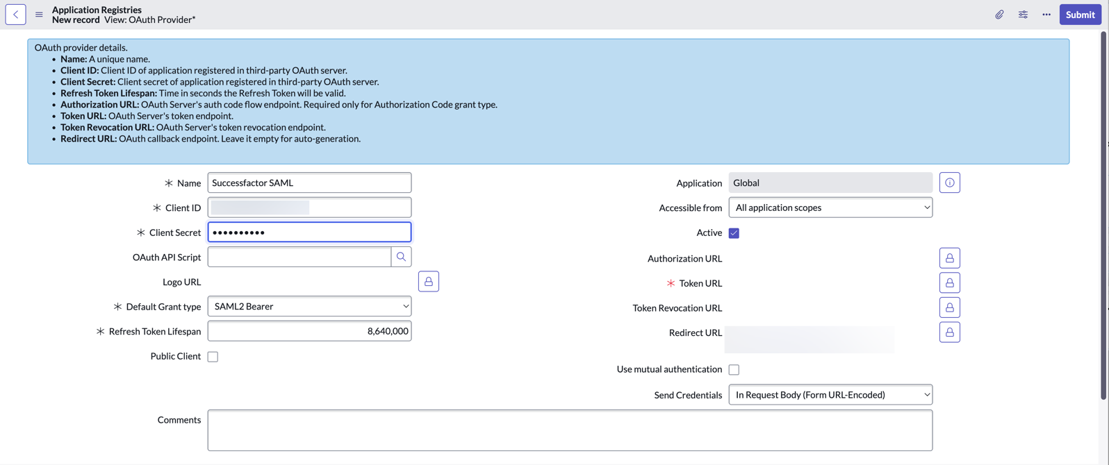 Application Registries form