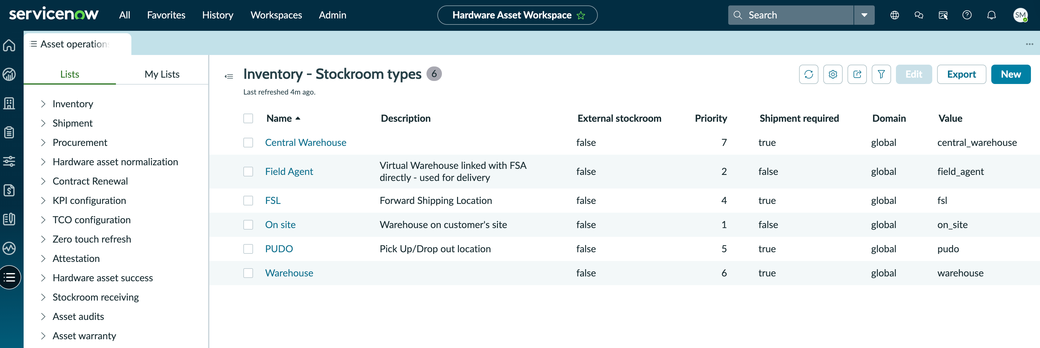Asset operation view in the Hardware Asset Workspace.