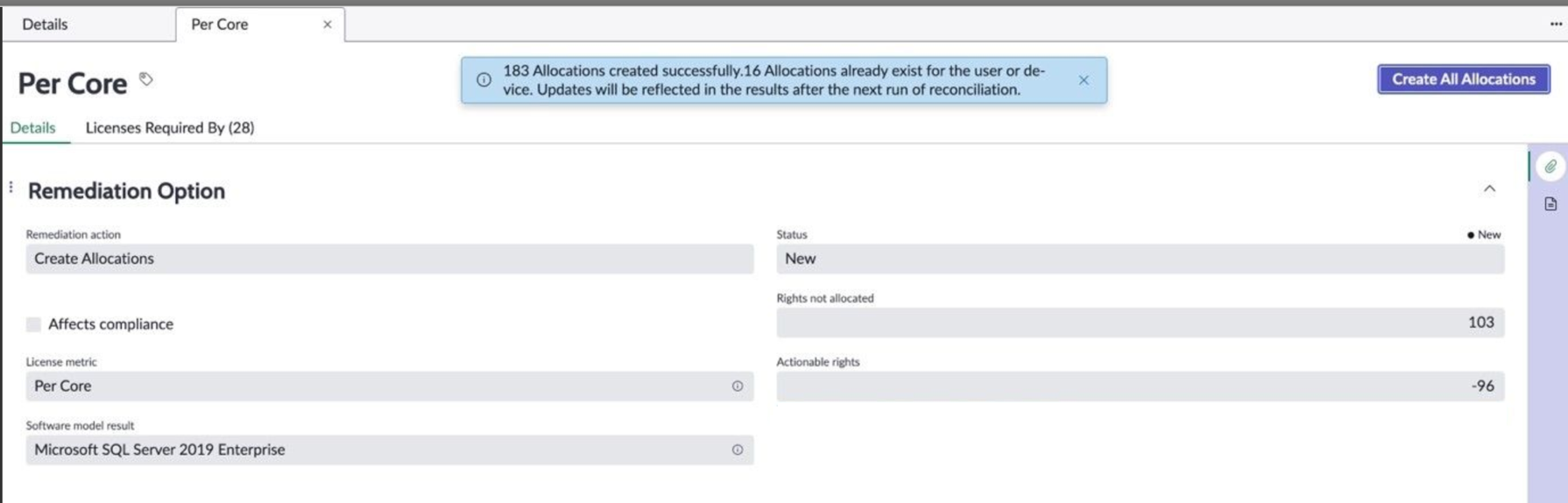 Create Allocations Remediation Option