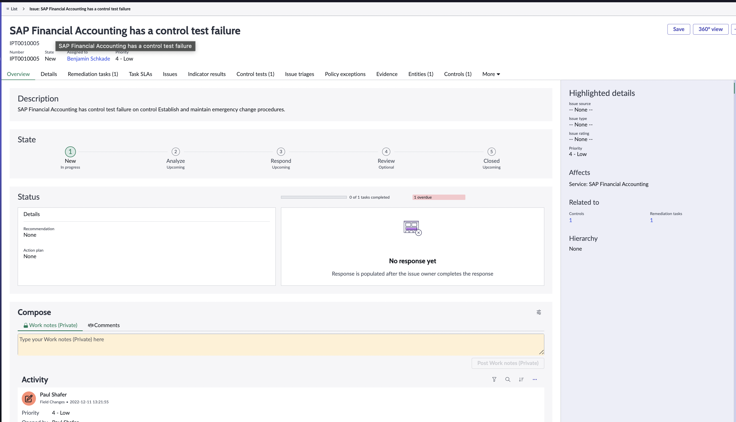 Page Vue d’ensemble du problème.