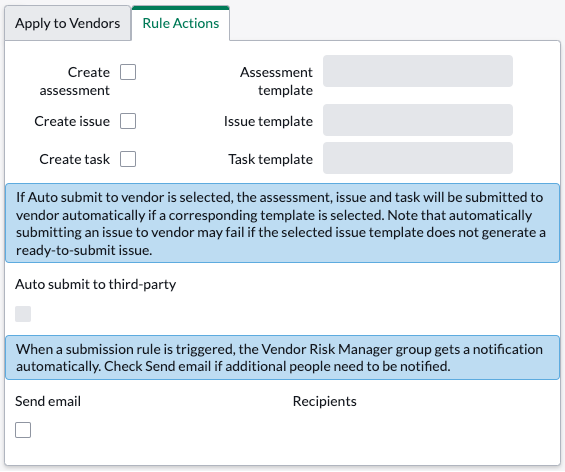 Options de l’onglet Actions de règle.