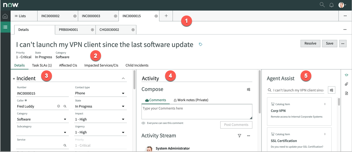 Recursos do ITSM agent workspace