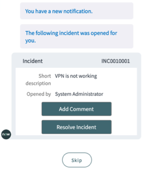 Notificação acionável de incidente em nome do solicitante.