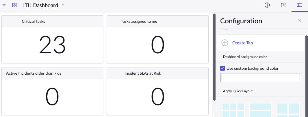 4 つの単一スコアの可視化と構成パネルの一部が表示されたコア UI ダッシュボードの例