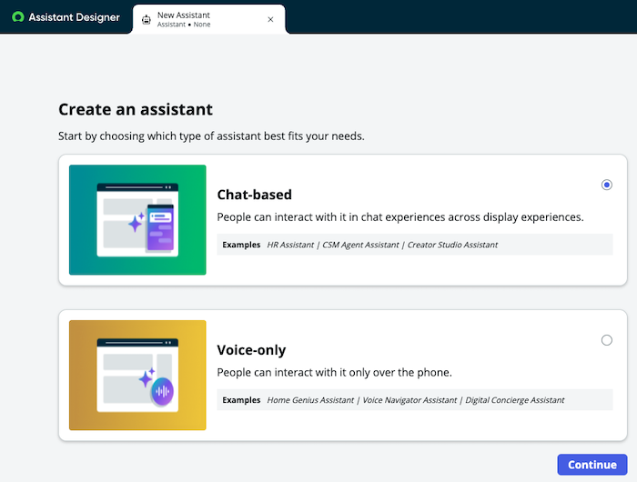 Select a chat or voice assistant.