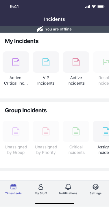 Page d’accueil des applications en mode hors ligne