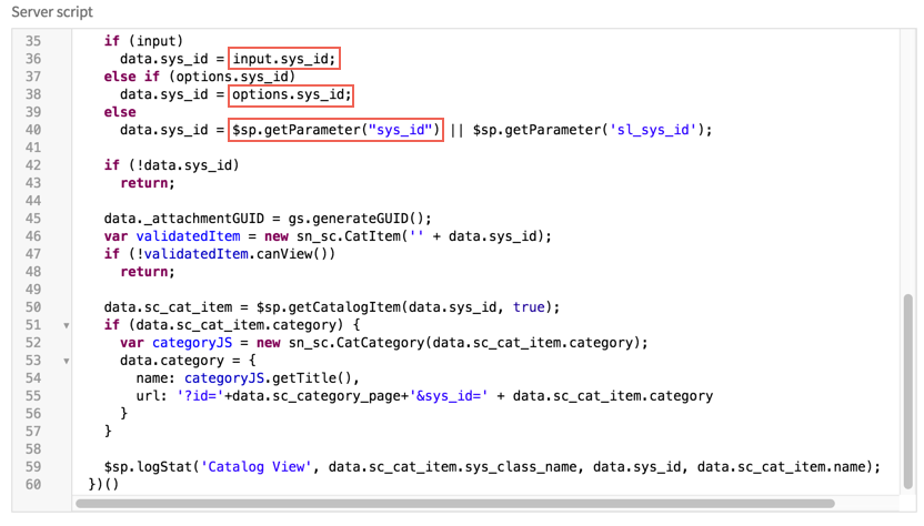 Beispiel eines Serverskripts, das eine „If Else“-Anweisung verwendet, um die sys_id abzurufen.