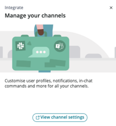 Selecione o bloco Gerenciar seus canais para configurar e personalizar conversas em outros canais.