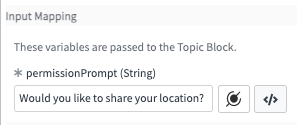 O valor da cadeia de caracteres permissionPrompt é "Deseja compartilhar seu local?"
