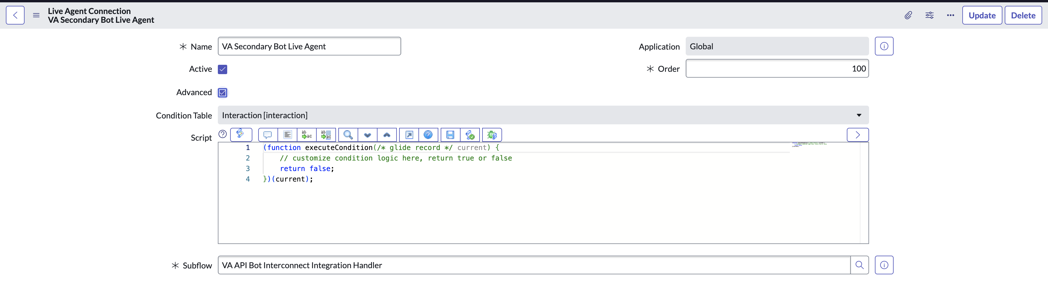 Configuração da conexão de atendente com JavaScript