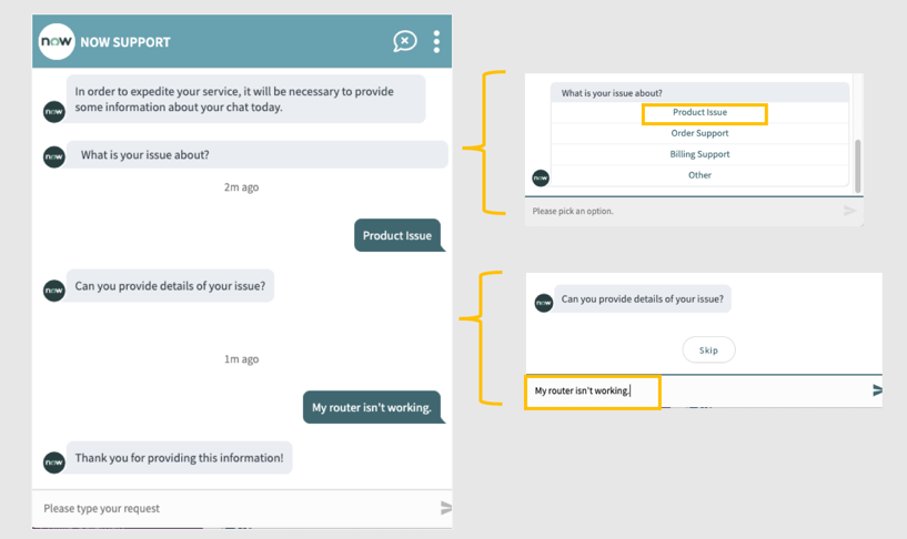 Cliente de bate-papo na web com pesquisas pré-bate-papo realçadas.