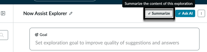 The Summarize button in AI Data Explorer.