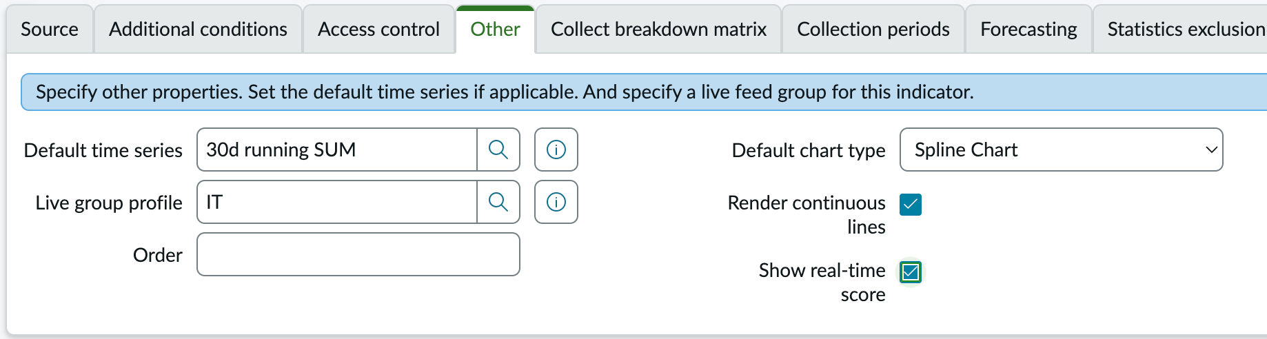 The Other tab on an indicator with settings previously listed