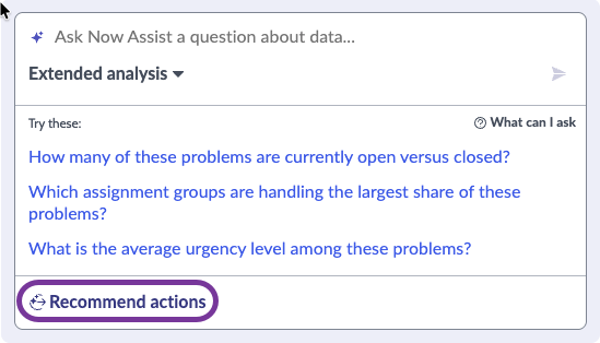 The Recommended Actions control in the prompt window.