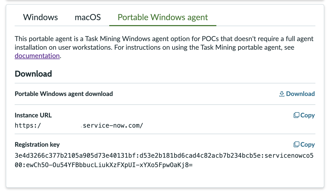 Screenshot of portable windows agent download screen.
