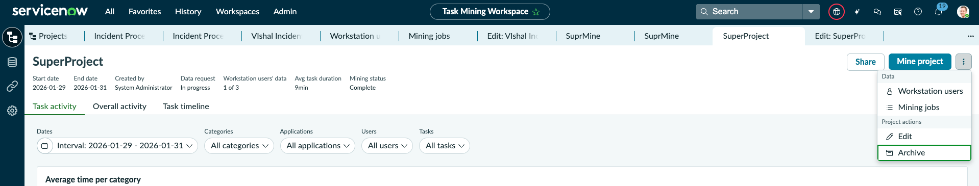 Screenshot showing the More actions menu and the Archive option highlighted.