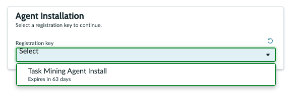 Screenshot of registration key selection.