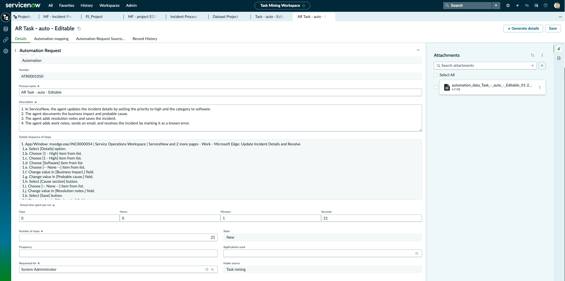 Screenshot showing the completed New Automation Request form.