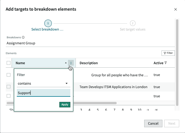 Filtering elements for those with "Support" in the name.