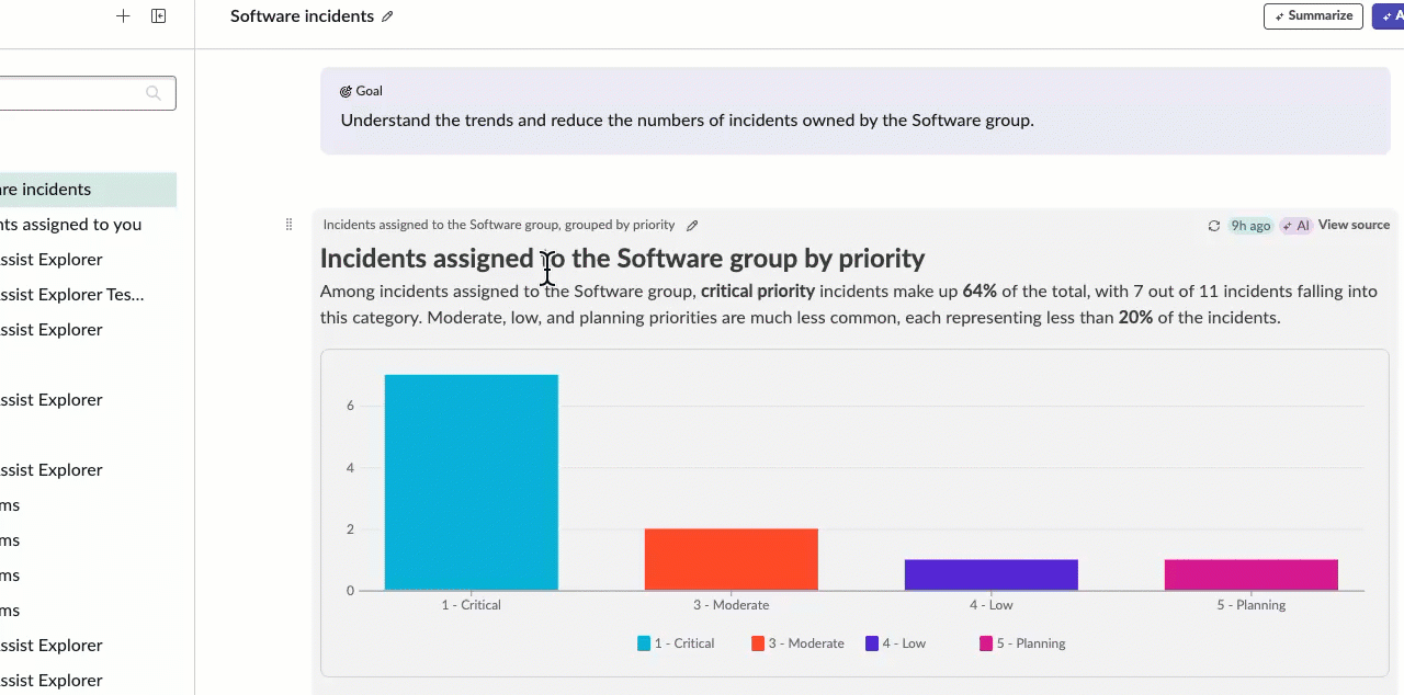 Editing the text in a response that AI Data Explorer gave to a question.