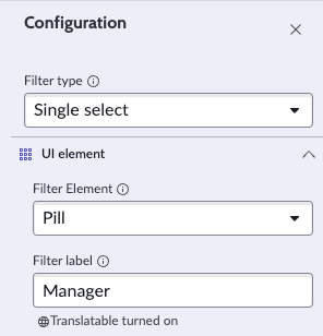 New single select filter with Manager label.