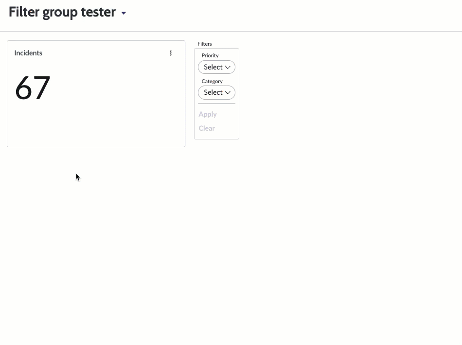 Filters being set and cleared in a group.