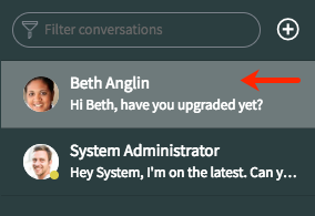 Connect Sidebar mit ausgewählter Nachricht, die durch einen Pfeil angezeigt wird
