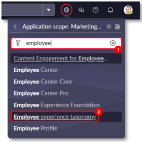 Sélectionnez le sélecteur de périmètre de l’application et recherchez Taxonomie Expérience des employés.