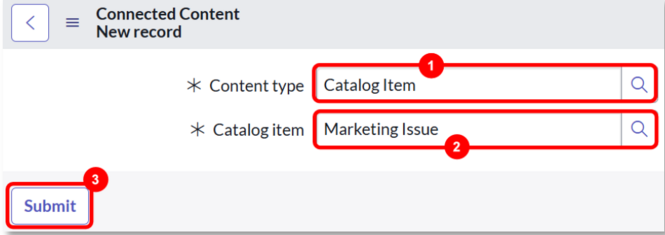 Créez un enregistrement de contenu connecté pour les problèmes Marketing.