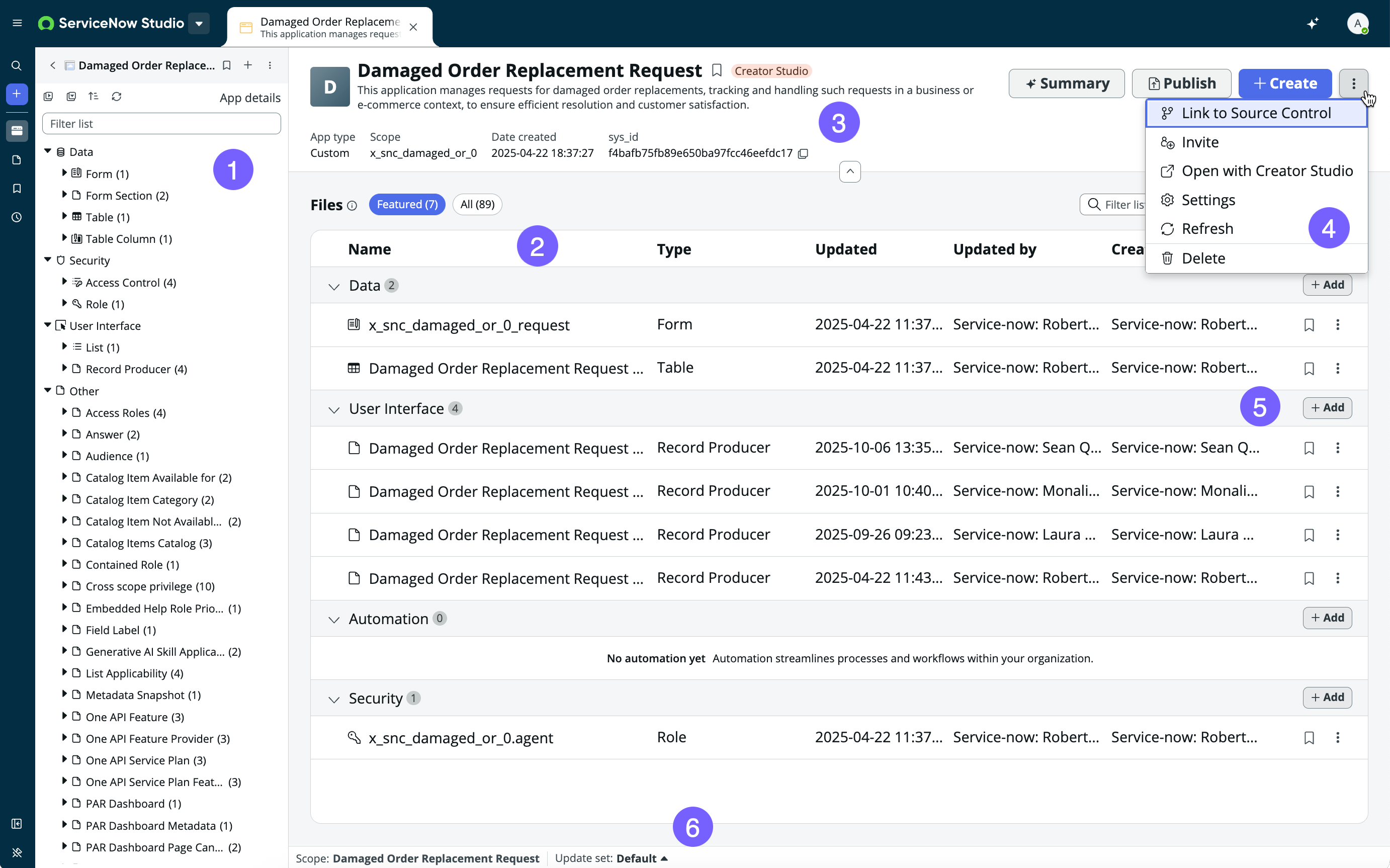 La page Détails de l’application affiche des informations sur votre application et vous permet d’effectuer des tâches directement à partir de l’application.