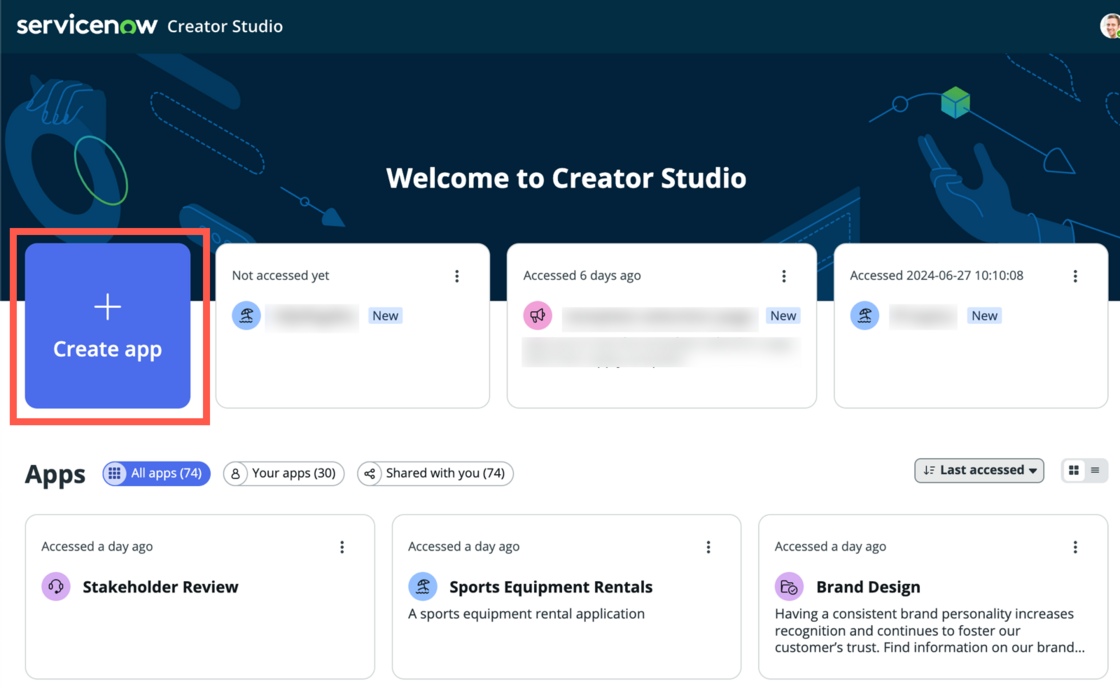 Sélectionner le bouton Create app (Créer une application)