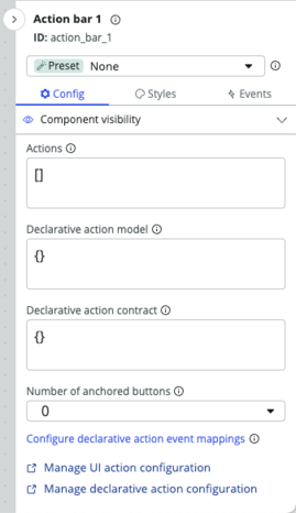 Configurez l’option de mappage des événements d’action déclarative dans le panneau Configurer.