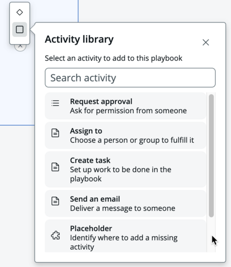 Sélectionner le type d’activité à ajouter