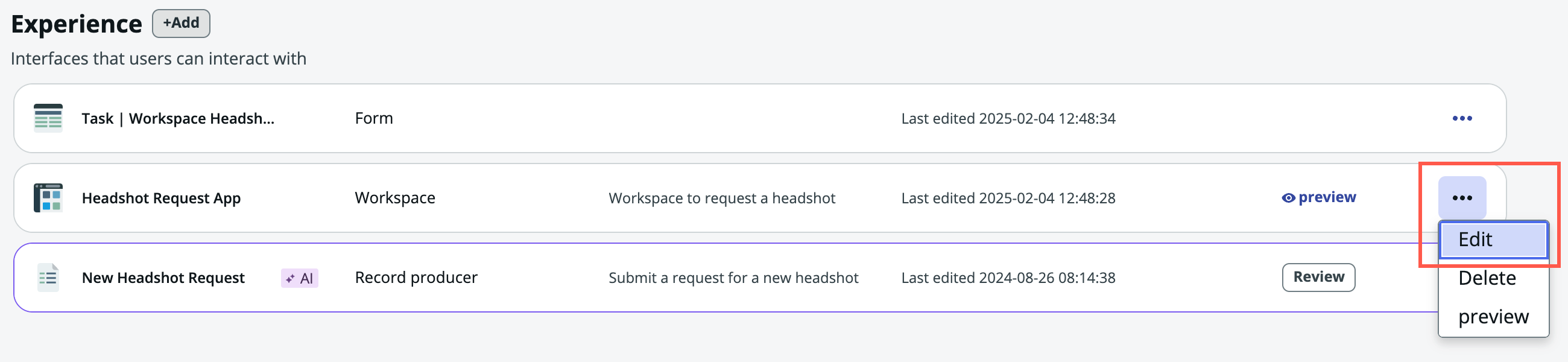 Sélectionner pour modifier un espace de travail