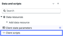 Tiroir de données et de scripts avec mise en surbrillance sur les scripts clients.