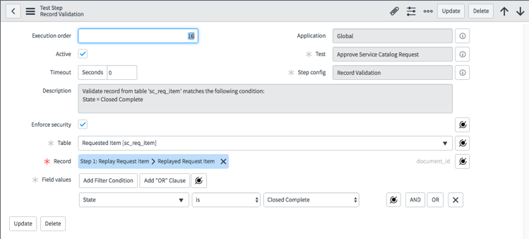 Étape de test de validation d’enregistrement