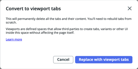 Remplacez par la confirmation des onglets Viewport.