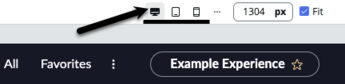 Flèche noire pointant vers les icônes de facteur de forme pour ordinateur de bureau, tablette et appareil mobile en haut d’une page du générateur d’IU en mode Éditeur.