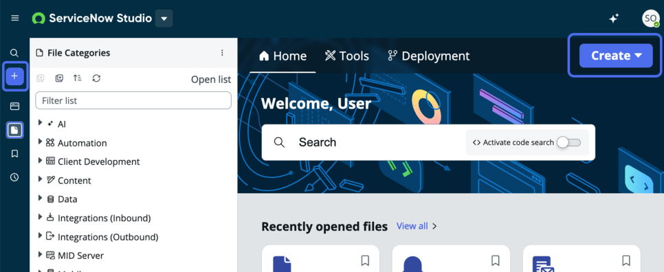 Les deux boutons Create (Créer) vous permettent de créer une application.