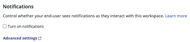 Paramètres de notifications pour les expériences d’espace de travail.