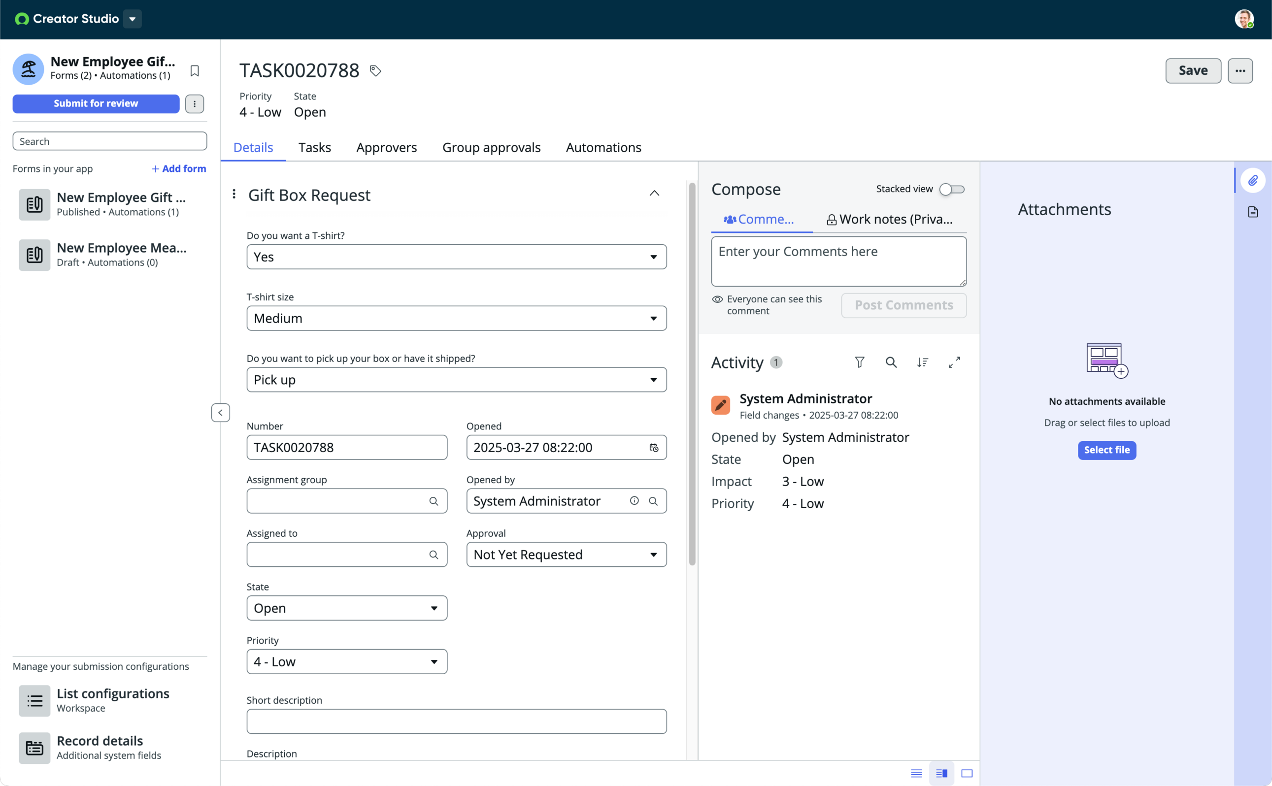 Demander un aperçu de l’enregistrement de l’espace de travail de l’application dans Creator Studio