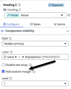 Configurez le panneau pour le composant d’en-tête avec une flèche noire pointant pour masquer l’option de marge inférieure.