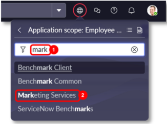 Recherchez Services marketing dans le sélecteur de périmètre de l’application.