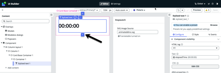 Sélectionnez le signe plus sous le composant de texte