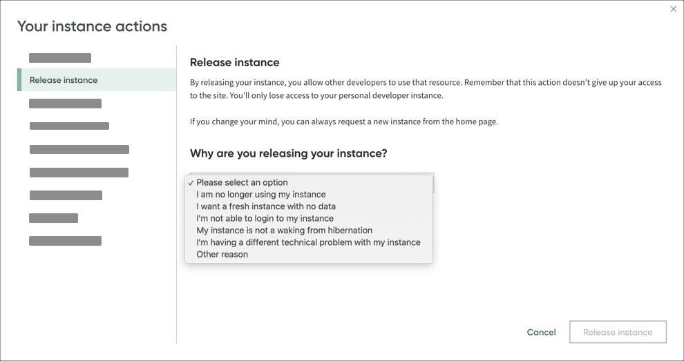 Spécifier pourquoi vous publiez une instance