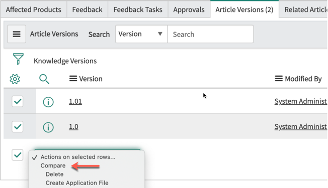 Article Versions related list