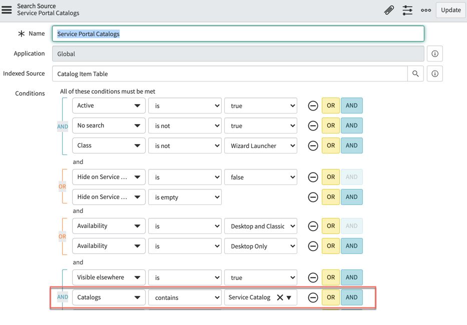 Searchable catalogs in Service Portal.