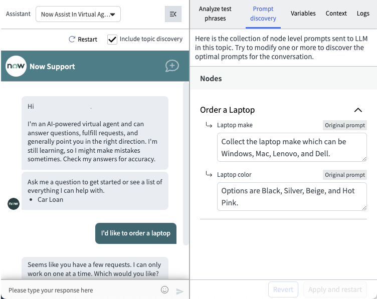 Prompt discovery tab showing Topic and Nodes categories.