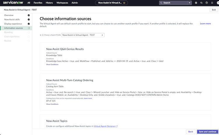 Choose a search profile from the drop-down menu in the Choose information sources page.