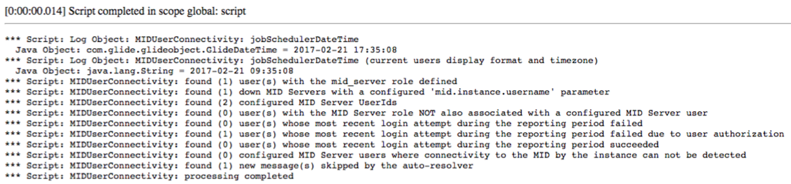 Sample summary debug output